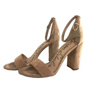 Sam Edelman Yaro Oatmeal Suede Leather Ankle Strap Block Heels Sz 9